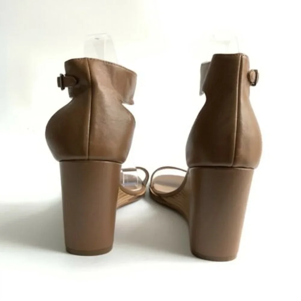 Linea Paolo Leather Elodie Ankle Strap Wedge Brown 9.5